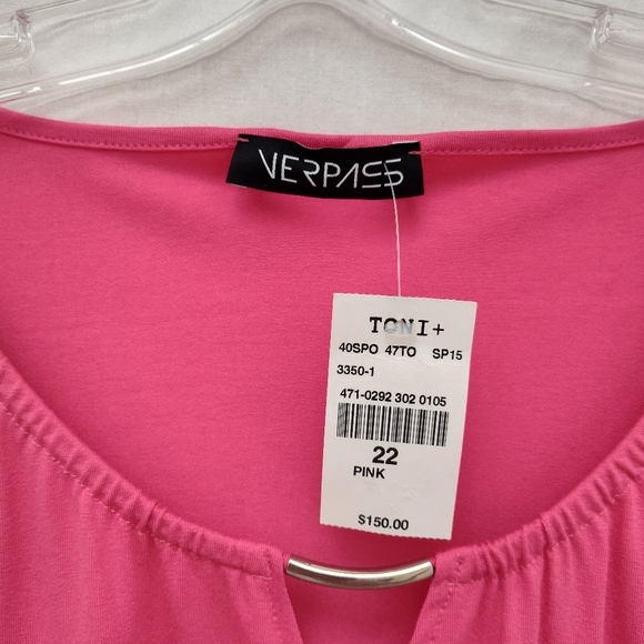 NEW Verpass sleeveless top Barbie pink new stretch blouse metal 22 plus size - Picture 3 of 13